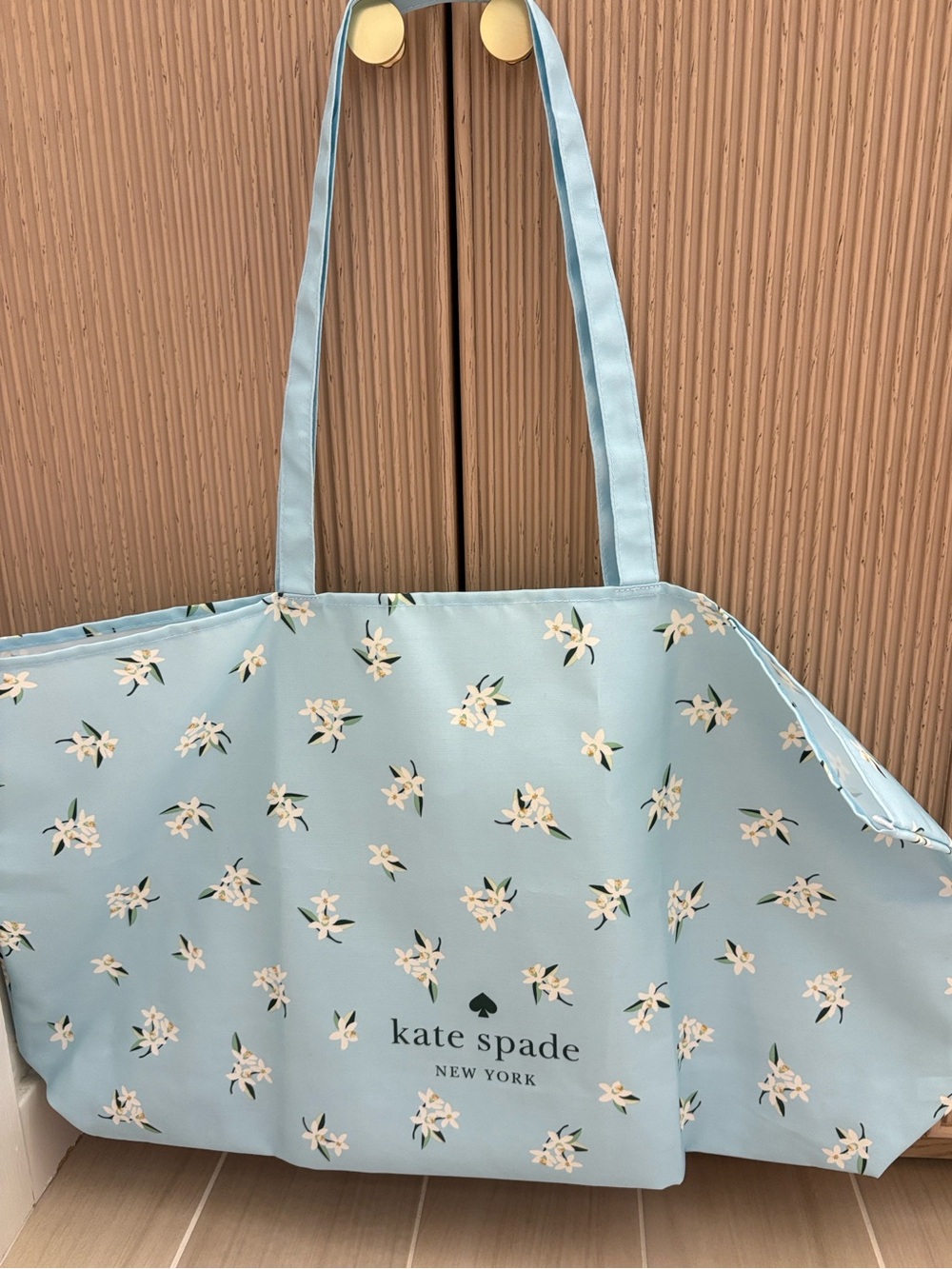 kate Spade Light Blue Floral Tote with White Blossoms